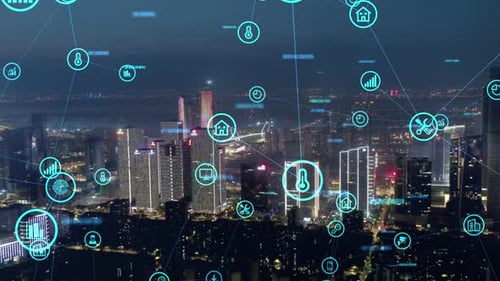 smart Connected city skyline. Futuristic network concept, city Technology.