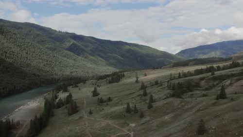 Blue river Katun between mountains of Ak-Kem valley in Altai