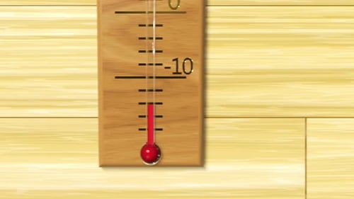 Animation des Thermometers auf dem hölzernen Hintergrund