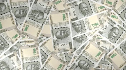 500 Indian Rupee bills background. Many banknotes.