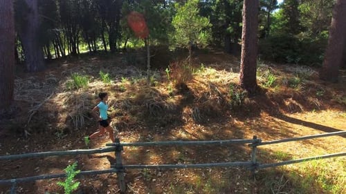 Woman jogging on forest path