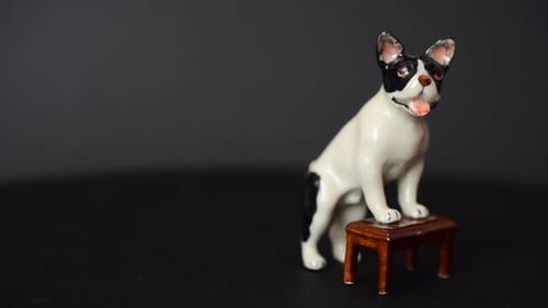 French Bulldog Figurine on Tiny Wooden Bench