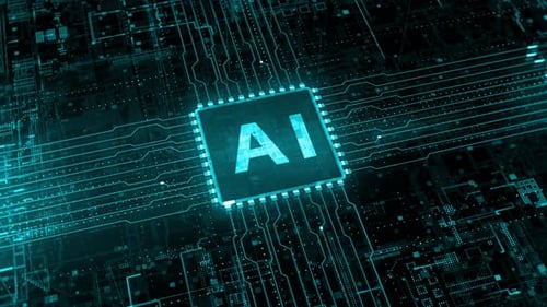 Futuristic AI Processor Concept on Digital Circuit Board