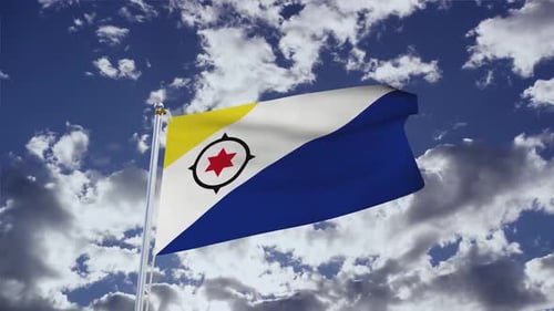 Bonaire Flag Waving Animation Against Cloudy Sky