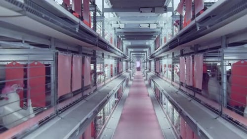 Panorama View Along Cases with Chicken