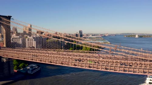Aerial view of the Brooklyn bridge over Hudson river
