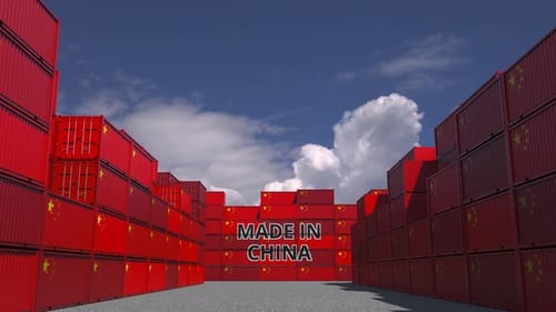 Made in China Text Reveal on Shipping Containers