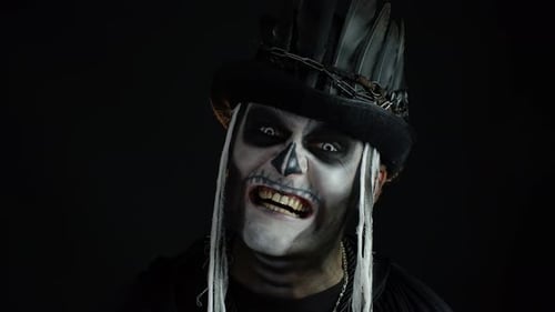 Man with Skull Makeup and Top Hat Screaming