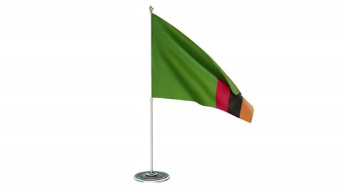 Realistic 3D Waving Flag of Zambia on Stand