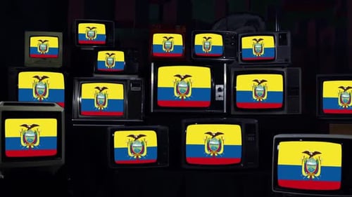 Retro TVs Showing Ecuador Flag on Screens