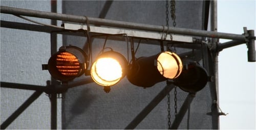 Illuminated Stage Lighting Rigs on Metal Scaffolding