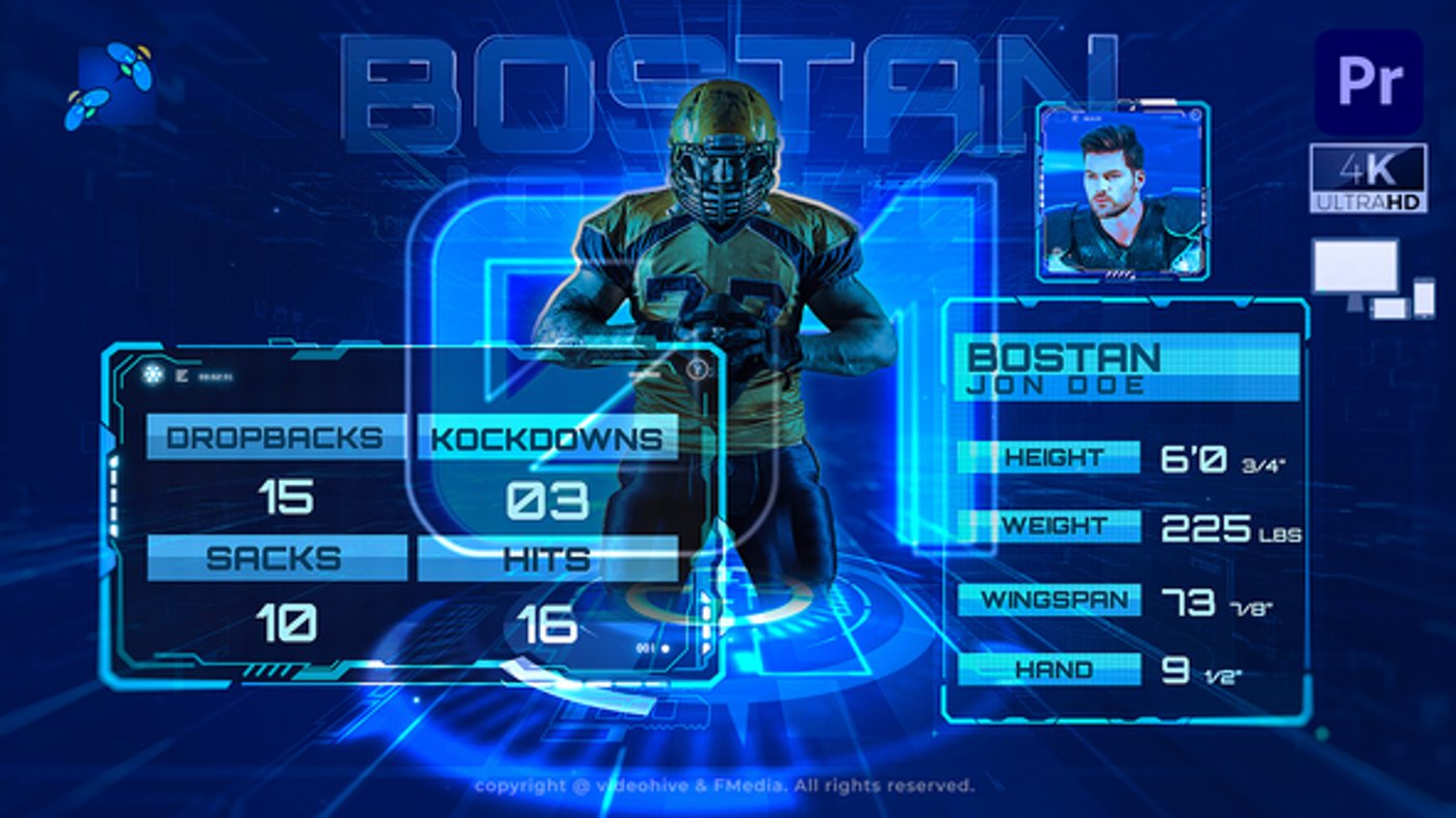Futuristic Sports Player Introduction with Data Overlays, Broadcast ...