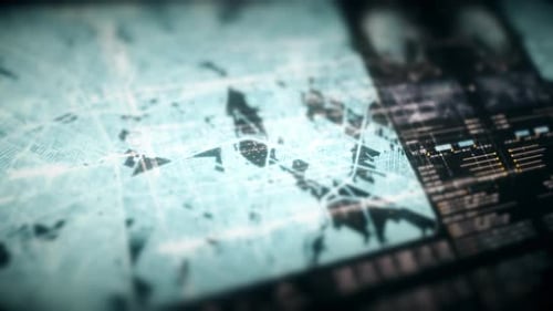 Futuristic Digital City Map with HUD Data Animation
