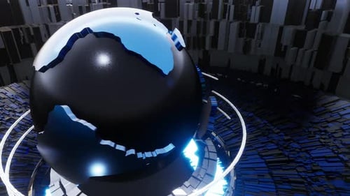 Blue Holographic Globe Rotation for Broadcast News Background