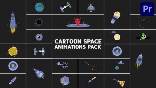 Paquete de animaciones espaciales de dibujos animados para Premiere Pro