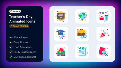 Animated Flat Design Icons for Teacher's Day Celebrations