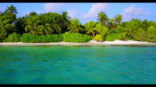 Aerial top down travel of paradise coastline beach holiday by blue green lagoon and bright sand back