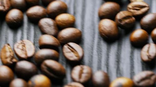 Close Up of Roasted Coffee Beans on Gray Surface