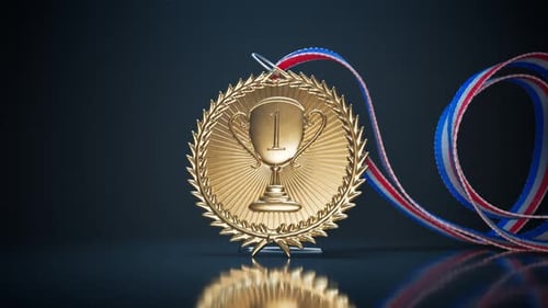 Goldmedaille für den Top-Sieger. Shiny Sports Award mit Schleife. Sieg. Trophäe