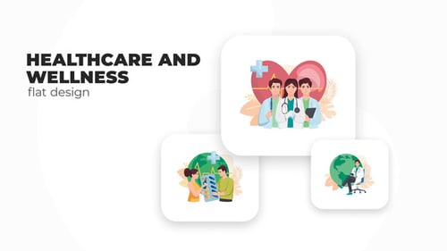 Animated Healthcare and Wellness Icon Set in Flat Design Style