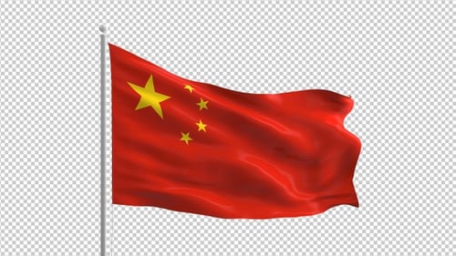 Waving China Flag on Flagpole with Realistic Fabric Motion