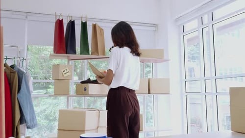 A young woman who started a small business. Freelance entrepreneur working from home