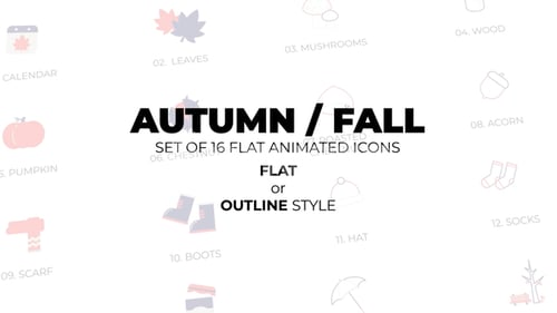 Autumn / Fall - Set of 16 Animated Icons Flat or Outline style