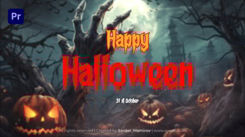 Spooky Halloween Night Title Card with Animated Witch