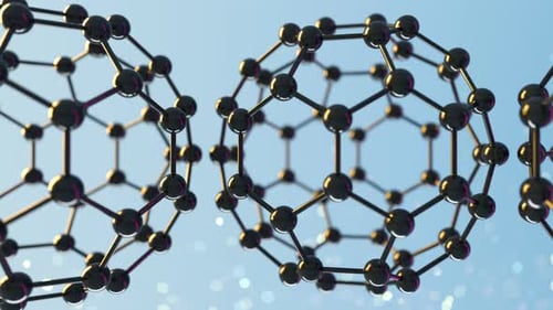 Schleifenanimation des Kohlenstoffmoleküls der Fullerenkugel. C60, Graphen,
Wissenschaft