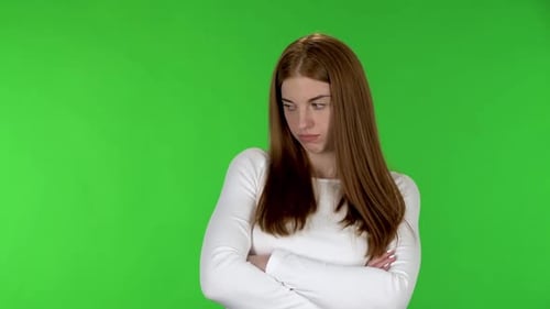 Woman Expressing Disapproval on Green Screen