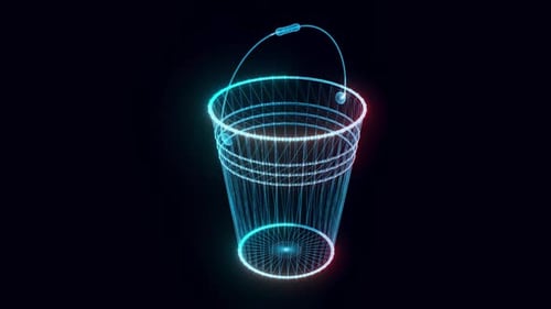 Futuristic Wireframe Bucket Hologram with Glowing Digital Elements