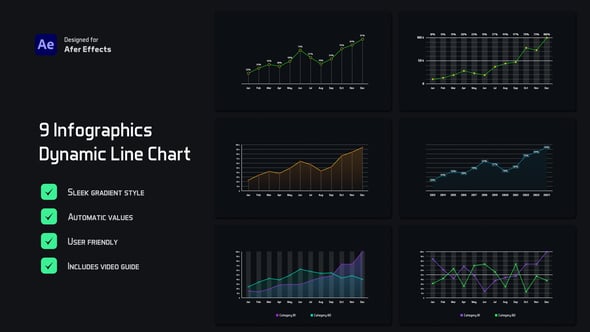 Line Chart Infographics, Infographics ft. line chart & statistics - Envato