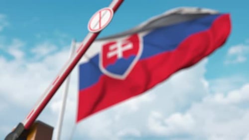 Slovakia Flag with Coronavirus Restriction Barrier Animation
