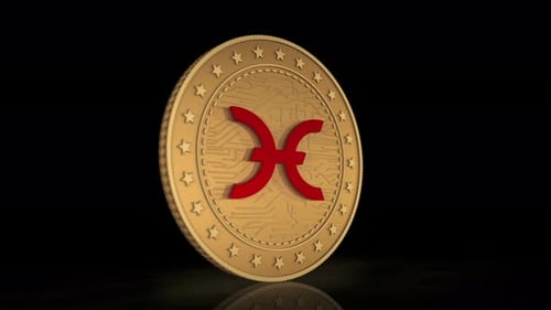 Rotating Golden Digital Currency Coin with Circuitry Pattern