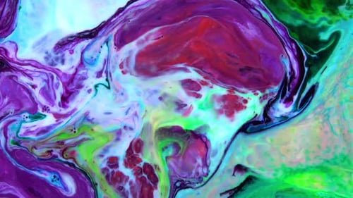 Abstract Fluid Paint Swirls in Purple, Red, and Green