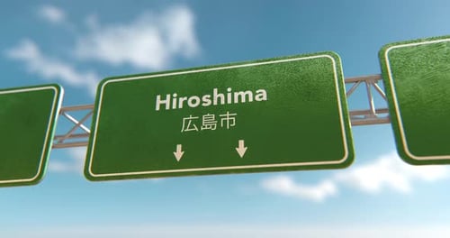 Highway Road Sign for Hiroshima City Travel