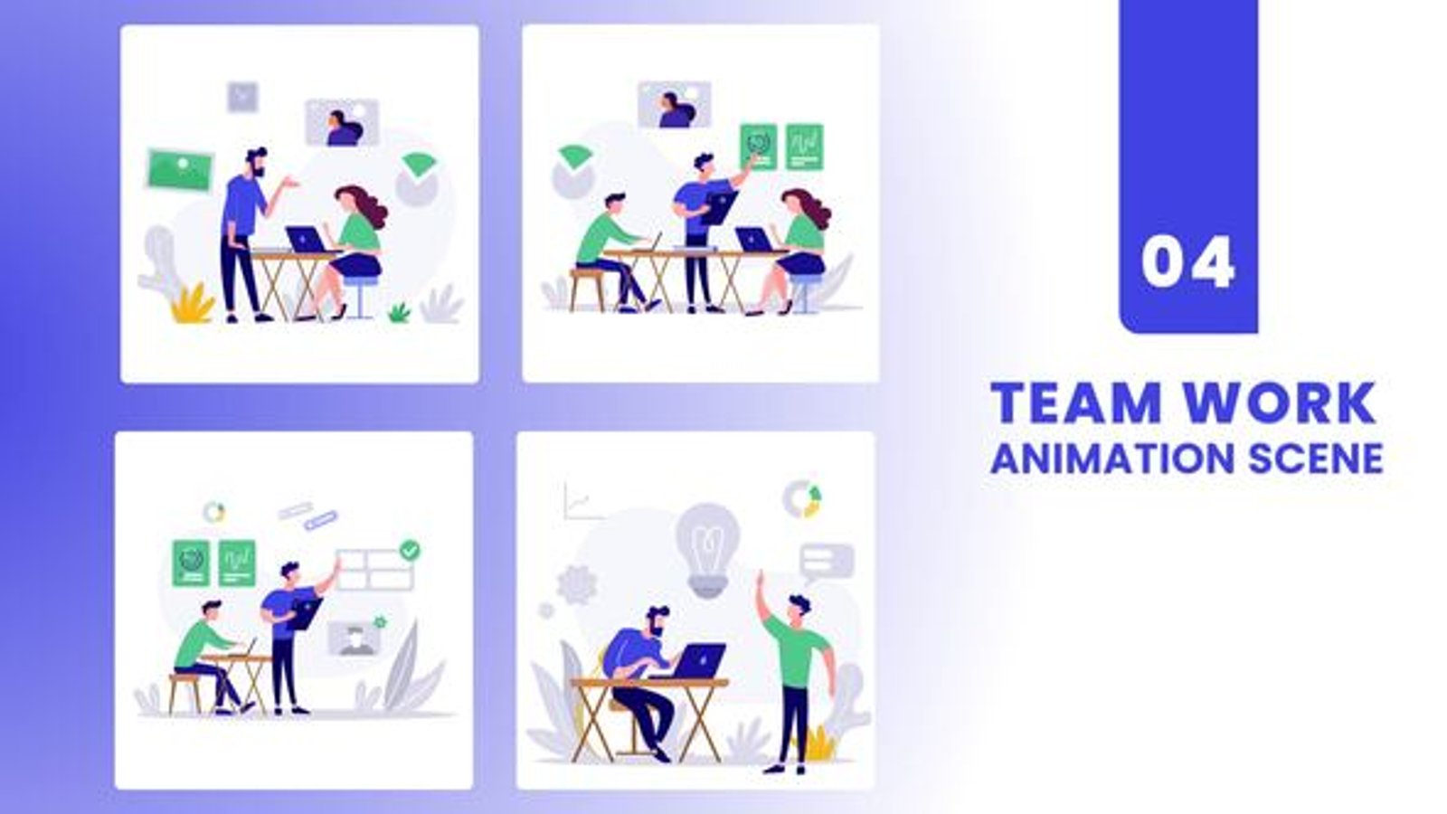Process of Team Work Illustration Animation Scene, Elements ft ...