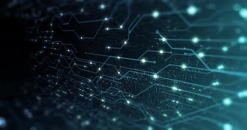 Futuristic Circuit Board Animation with Digital Data Flow