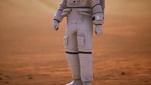 3D Rendered Astronaut Standing on Red Planet Landscape