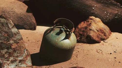 Old Cooking Gas Cylinder on Sand Beach
