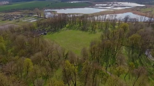 Top View of a Park with Lakes in the Background