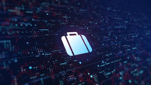 Animated Digital Briefcase Icon on Futuristic Tech Background