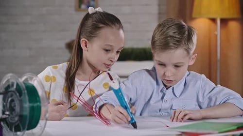 Children Drawing with a 3D Pen at Home