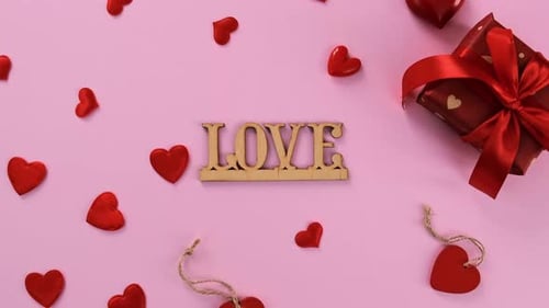 Love and Hearts Flat Lay with Gift