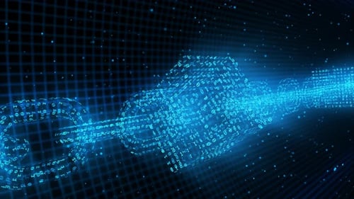 Blockchain Network Security Concept Crypto Binary Particle Closeup - 4K