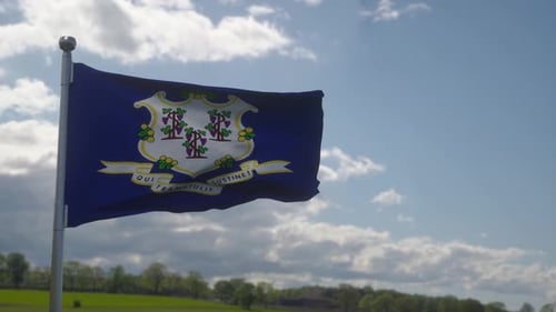 Connecticut State Flag Waving in Realistic Slow Motion