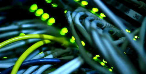 Server Rack with Cables and Blinking Lights