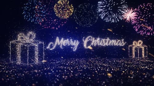 Sparkling Christmas Celebration with Fireworks and Gift Boxes