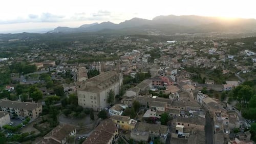 Aerial view of Calvia with Sant Joan Baptista church, Mallorca, Spain