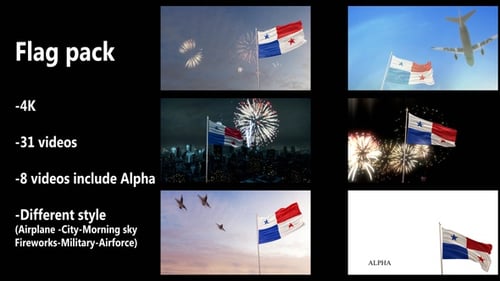 Panama Flag Waving with Alpha and Varied Backgrounds